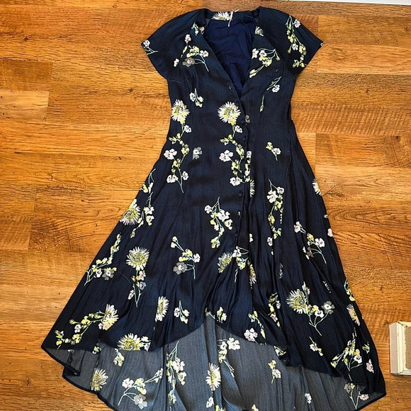 Free People Blue Floral Summer Button Up Vneck Short Sleeve Maxi Dress A36 - Picture 1 of 4